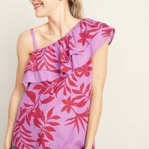 Old Navy Tropical One Shoulder Purple Red Top SM